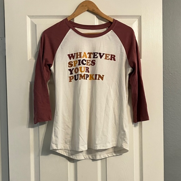 Pumpkin Spice Natural Reflections Orange White Long Sleeve Ringer Tee T Shirt S - Picture 2 of 4